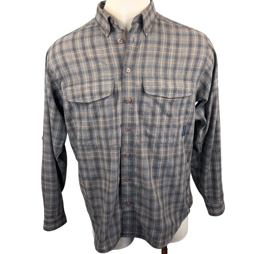 ExOfficio‎ Travel Mens L Gray Plaid Long Sleeve Button Down Utility Shirt Pocket - Picture 2 of 7